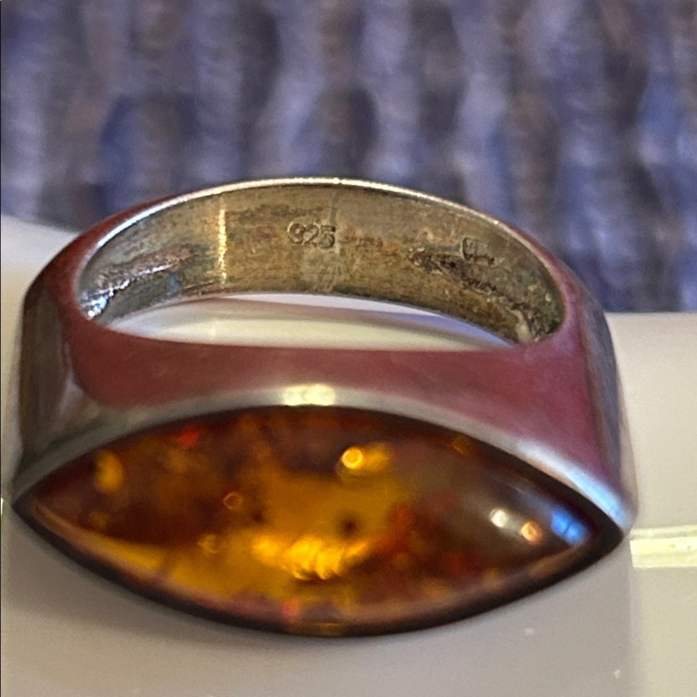 Amber Gemstone Sterling Ring - Picture 6 of 6